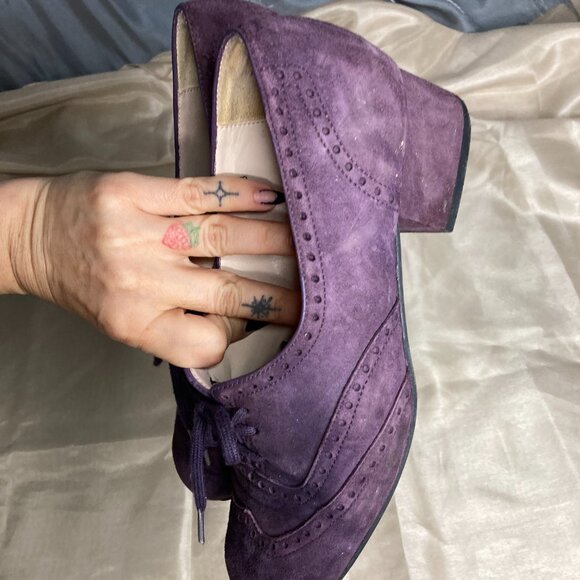 70s retro suede purple brogues block heel - Picture 10 of 10